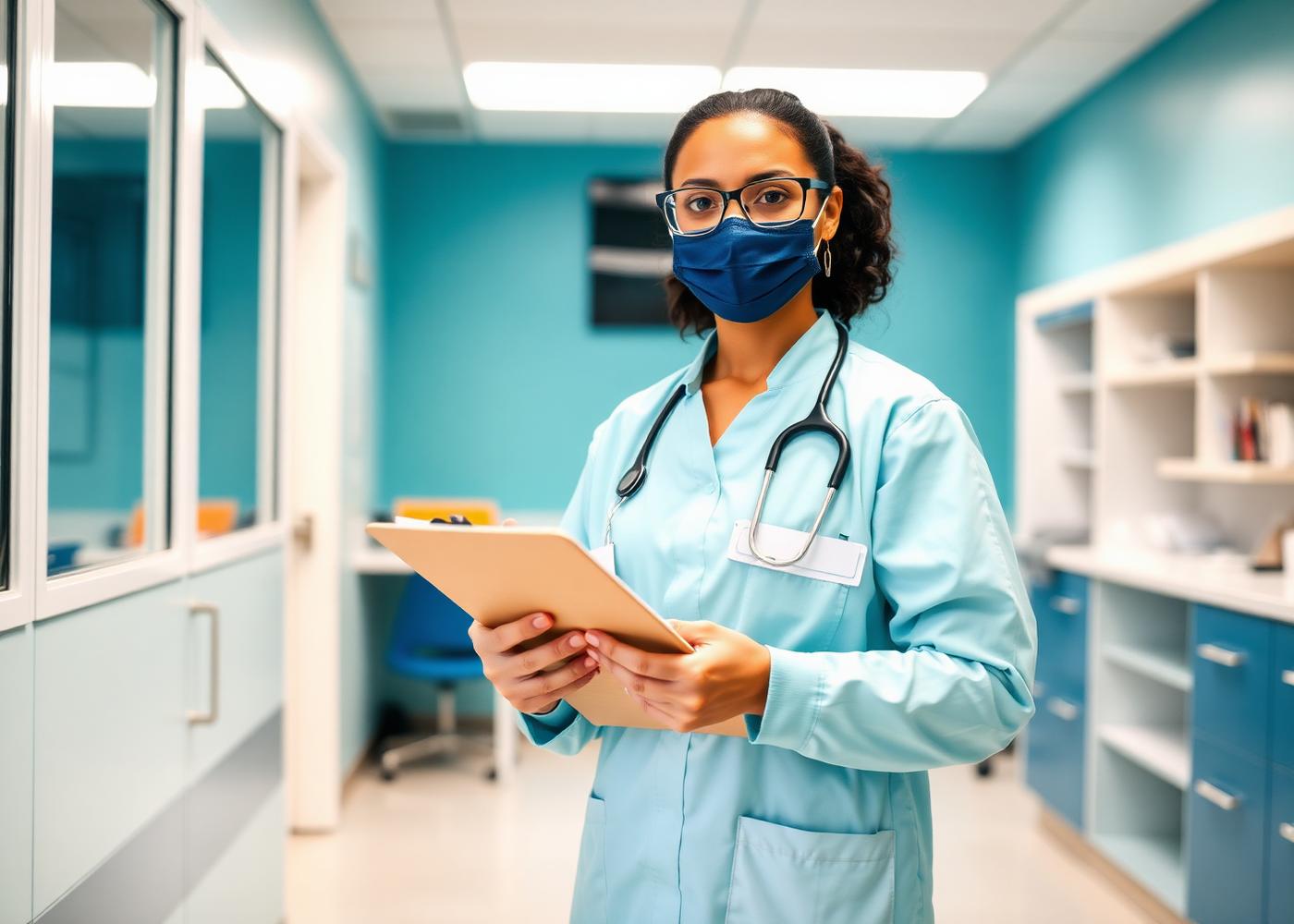 Clinician preparing a specimen collection at an occupational health clinic